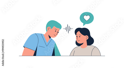 Healthcare Empathy and Connection Between Doctor and Patient with Heart Icon