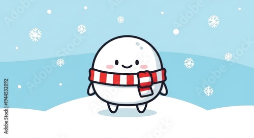 Cute Snowman Character with Scarf in Winter Snowfall