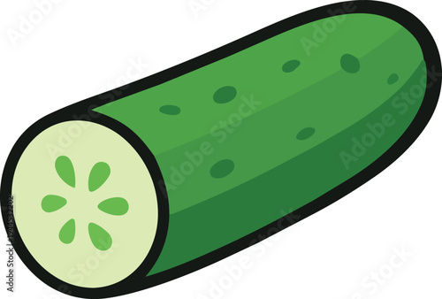 A flat vector illustration of a sliced green cucumber showing the interior seeds in a simple cartoon style.