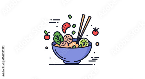 Cartoon bowl of food with chopsticks