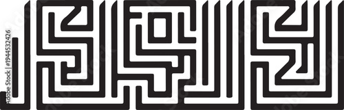 Intricate black and white maze design on transparent background for graphic resources