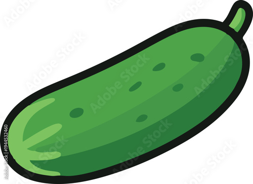 A flat vector illustration of a whole green cucumber with a small stem in a simple minimal cartoon style
