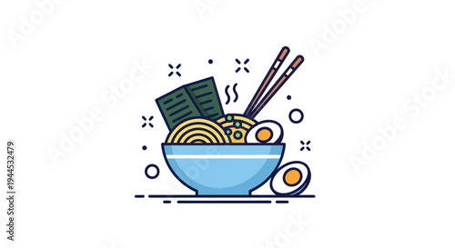Cartoon ramen bowl with chopsticks