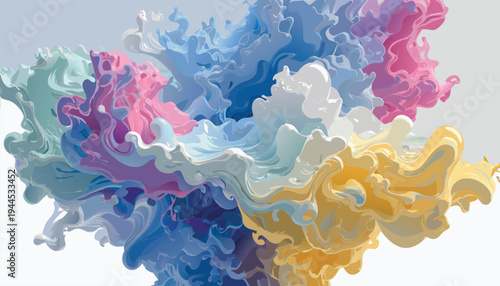 Abstract 3D Fluid Art Splash with Vibrant Pastel Swirls and Flowing Shapes