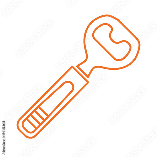 Vector of an orange bottle opener with a handle and a looped head for opening bottles