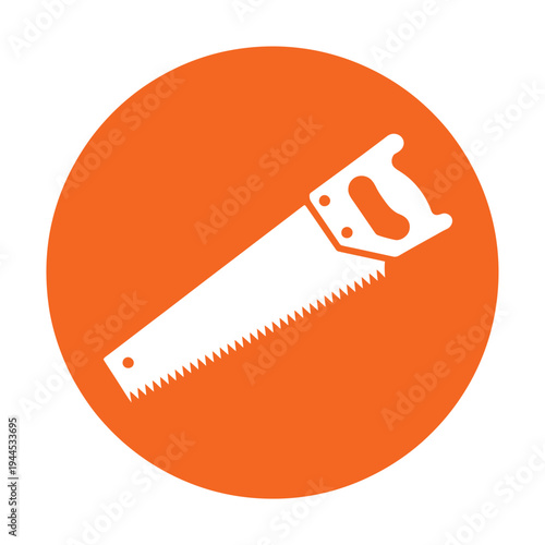 Simplified vector of a hand saw on an orange background