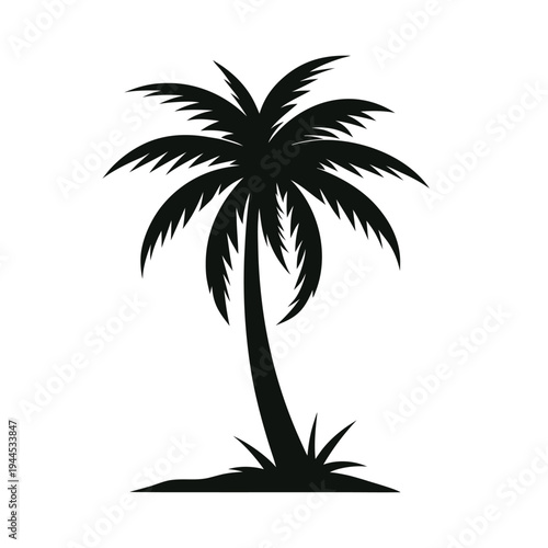 Tropical Palm Tree Silhouette Vector Icon Isolated on White Background