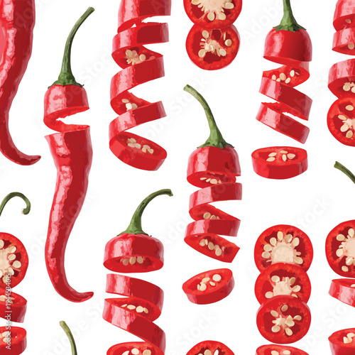 Photorealistic Sliced Red Chili Peppers Set Vector Illustration