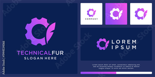 Technical fur logo design template with gear
