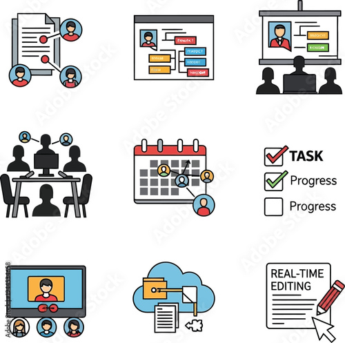 Remote work and project management icons