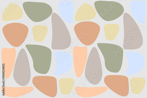 Abstract pastel organic shapes pattern with soft colors. Modern decorative background for interior and textile design.
