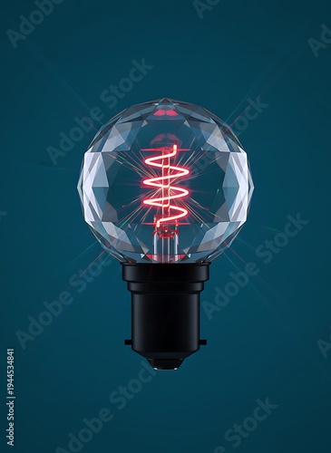 Futuristic Crystal Light Bulb With Glowing Neon Filament Symbolizing Innovation And Bright Ideas