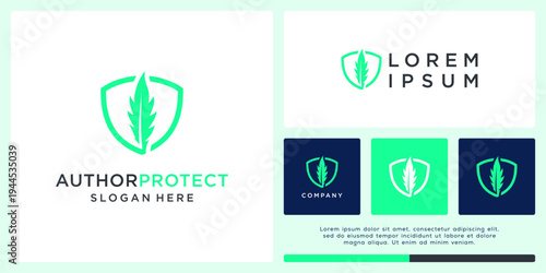 Author protect logo design with shield and feather