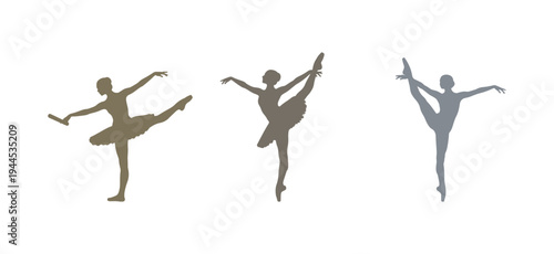 Silhouette of a ballerina performing exercises, black drawing on white background.