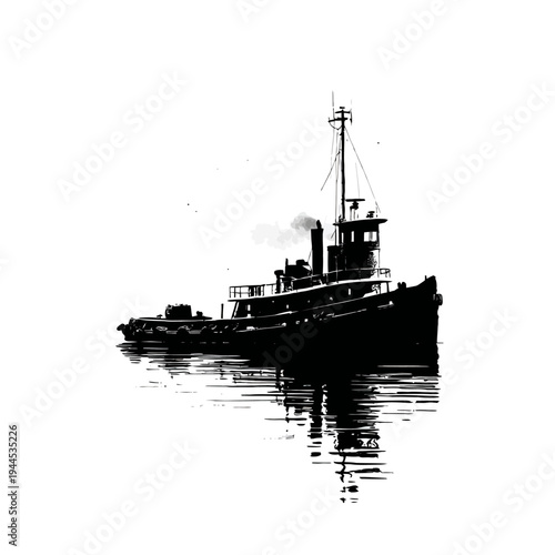 Black silhouette of a vintage cargo ship.
