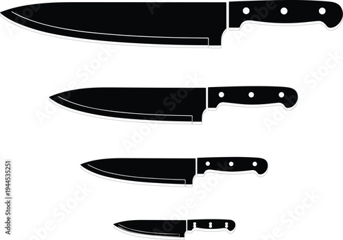 Kitchen knife silhouettes, chef cutlery tools, culinary cooking equipment, food preparation design, professional kitchen graphic, sharp blade utensil illustration