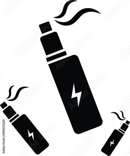 Vape pen silhouettes, electronic cigarette icons, vapor device illustration, smoking alternative design, nicotine graphic concept, modern vaping equipment collection