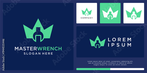 Master wrench logo design template with crown