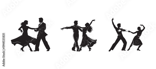 Vector silhouette of a dancing man and woman couple.