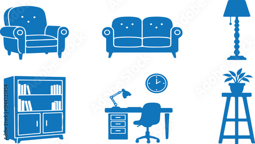 Blue of furniture and home decor interior living room office