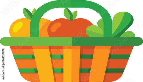 Vibrant illustration of a wicker basket overflowing with fresh vegetables