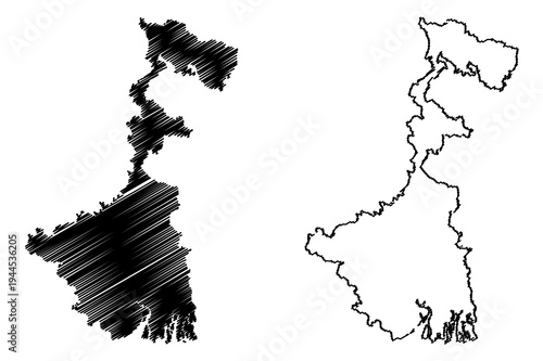 West Bengal (States and union territories of India, Federated states, Republic of India) map vector illustration, scribble sketch West Bengal state map