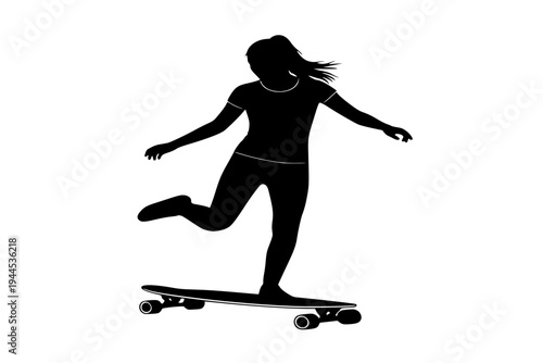 Graceful Longboard Surfer Woman Cross Step Footwork Longboard Dancing Surf Art Black Vector Silhouette