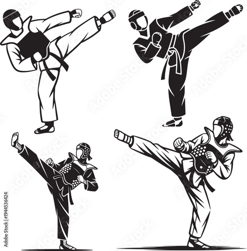 Martial Artist Performing High Kick in Protective Gear Taekwondo Martial Arts