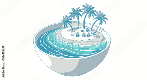 Tropical Island Scene in a Bowl, Relaxation and Paradise Concept