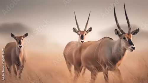 Majestic Herd: Witness the Graceful Movement of Antelopes Across the Serene African Savannah Landscape