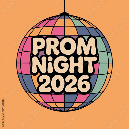 Disco ball with prom night 2026 text vector