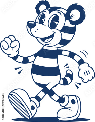 Retro Cartoon Tiger Walking Happily