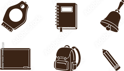Brown school supplies on white background education stationery