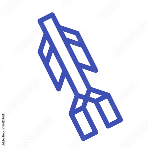 Minimal blue feather line icon illustration, simple geometric quill symbol isolated on light background for modern graphic design.
