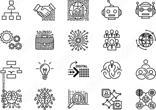 Business, innovation and technology outline icons set
