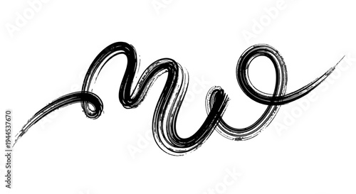 Abstract black brushstroke forming a wavy, continuous line on a clean white background, resembling a stylized initial or artistic flourish.