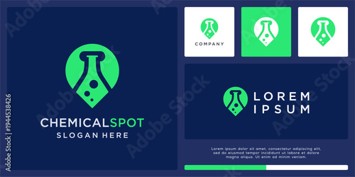 Chemical spot logo design with tube and pin