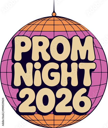 Prom Night 2026 disco ball vector graphic