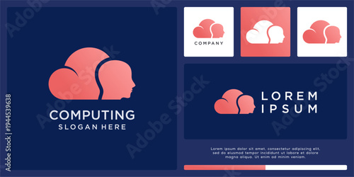 Computing logo design with head people and cloud