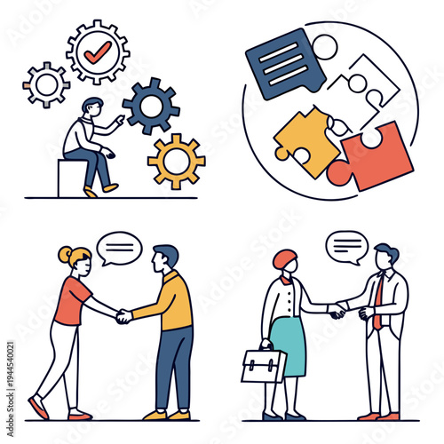 Business partnership and communication people handshake