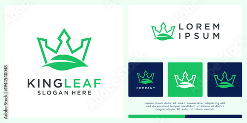 King leaf logo design template with crown