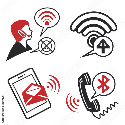 Communication with phone email and wireless symbols