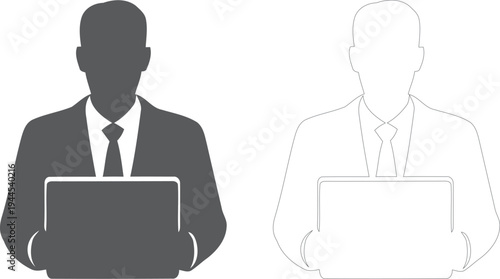 Businessman with laptop silhouette and faded duplicate