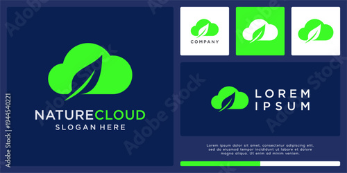 Nature cloud logo design with leaf