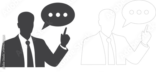 Businessman in silhouette with a speech bubble pointing to the right