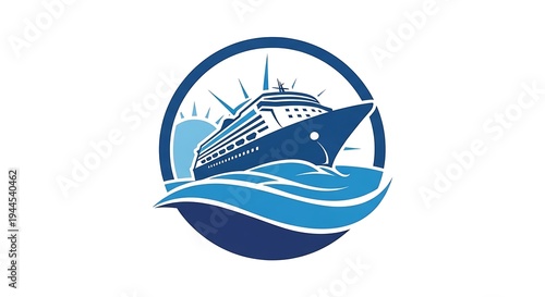 Blue cruise ship ocean wave travel logo vector maritime symbol