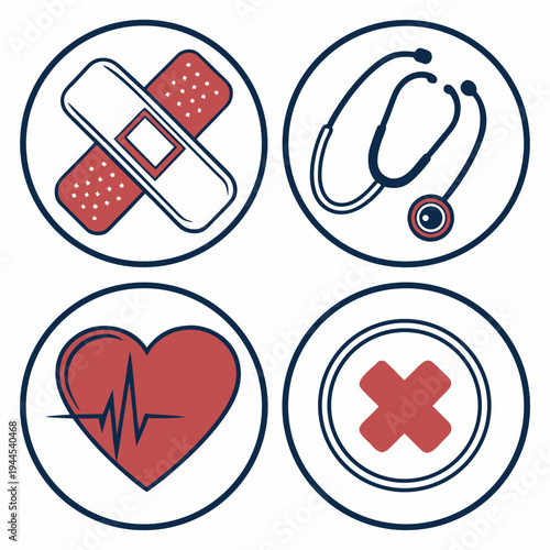 Medical including band aid stethoscope and heart symbols medical band aid cross healthcare