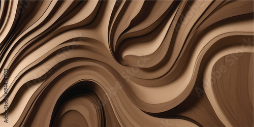 Premium Dark Brown Wood Grain Texture Background with Cream Gold Swirl Waves Decorative Wooden Surface Luxury Pattern