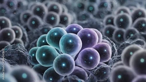 Nano-Scale Bioluminescent Microbial Ecosystem with Pulsing Cellular Cores — Futuristic Biology 4K Loop
