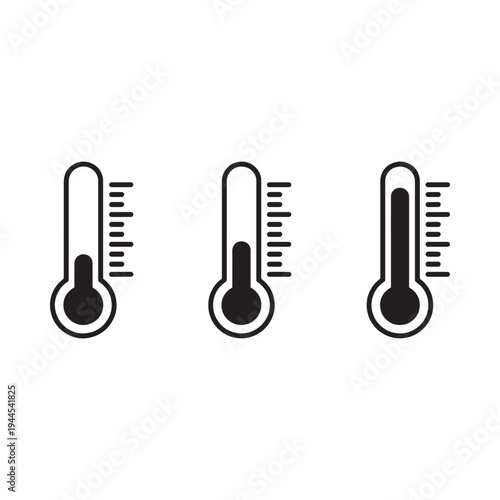 Three thermometers displaying varying temperature levels in a simple design